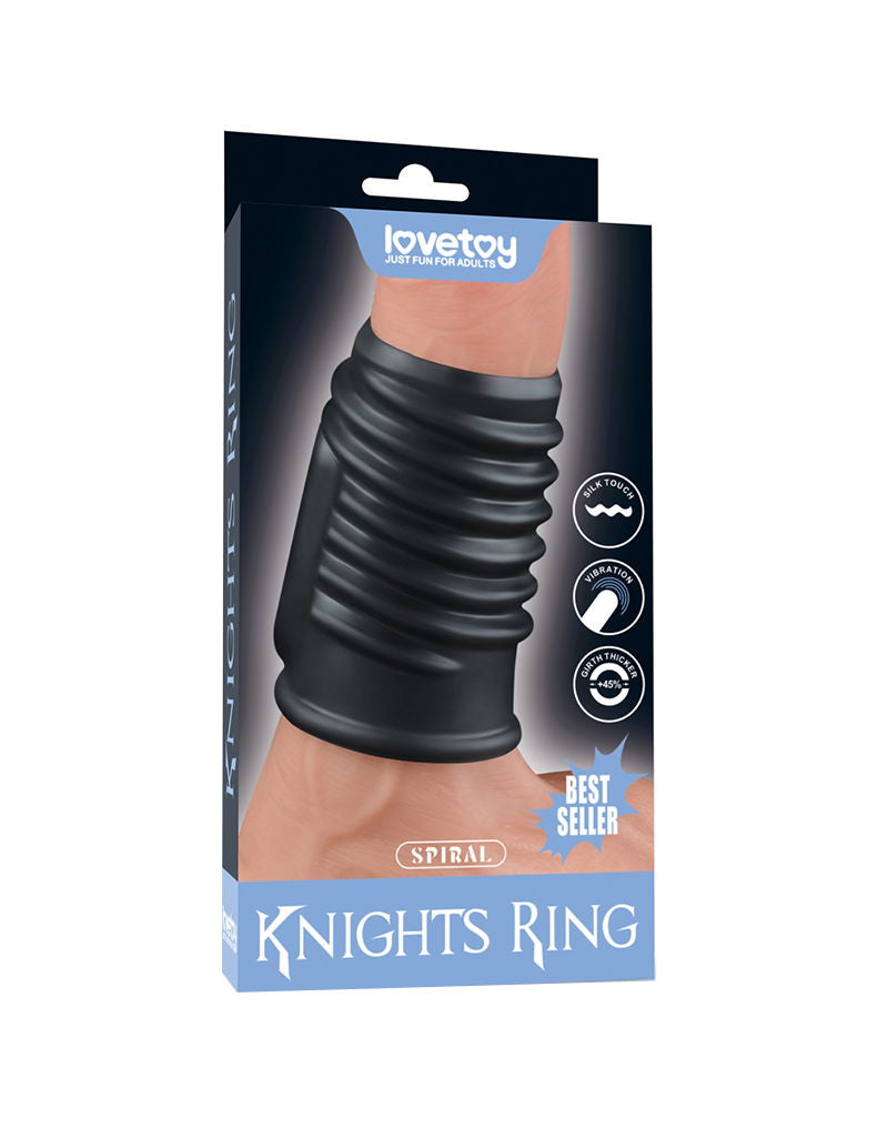 LoveToy - Spiral Knights Ring - Vibrerende Penis Sleeve - Ø 3,7 cm - Zwart-Erotiekvoordeel.nl