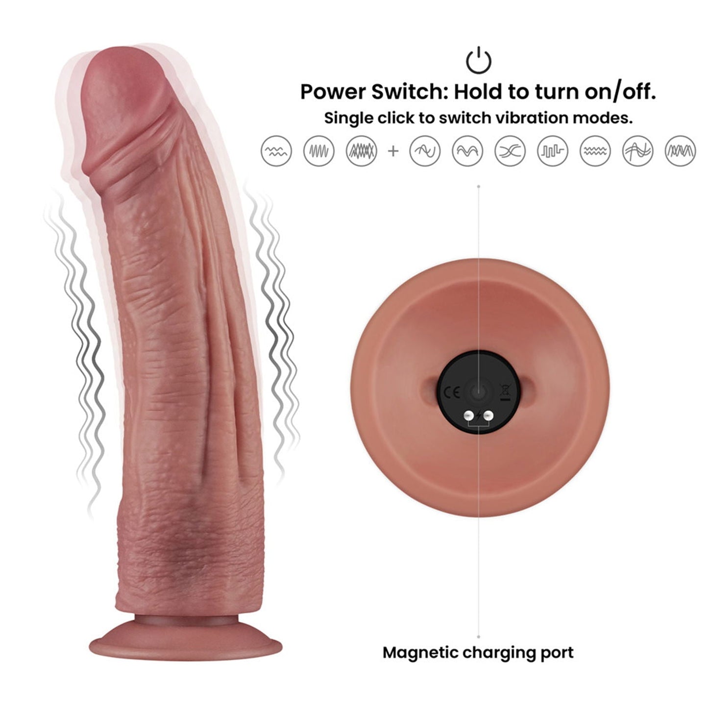 LoveToy - Power Cock - 26,5 cm - Vibrerende Dildo - Dual Density - Lichte Huidskleur-Erotiekvoordeel.nl