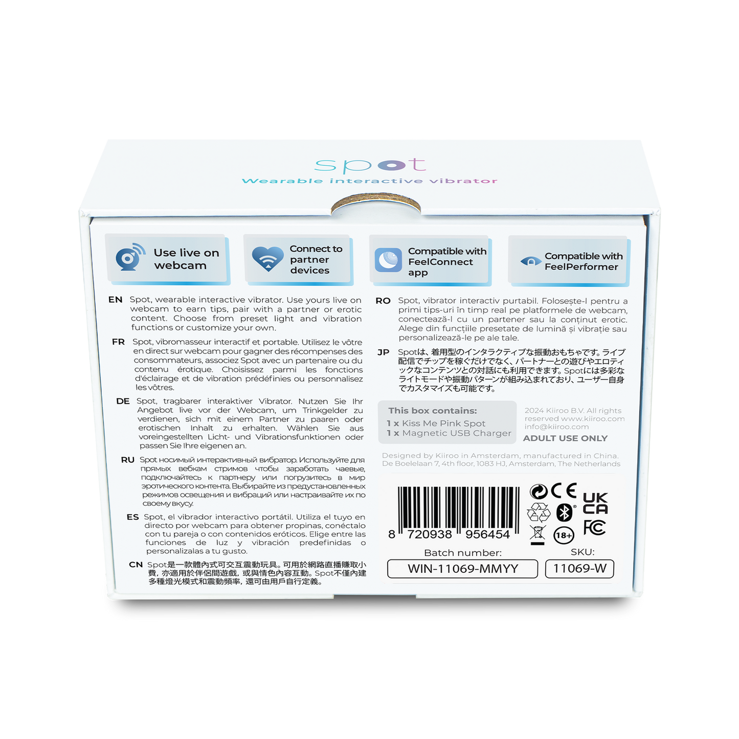 KIIROO - Spot - Draagbaar Interactief Vibrerend Eitje - Kiss Me - Roze-Erotiekvoordeel.nl