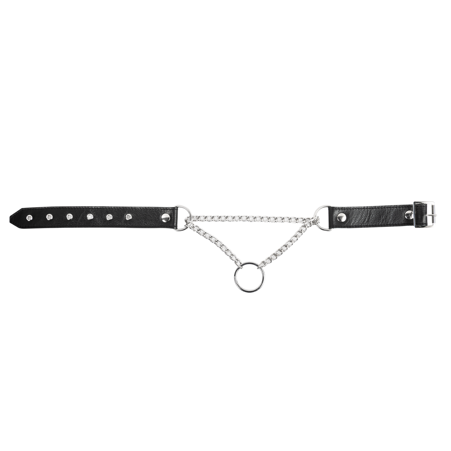 Rimba - Lederen Wurghalsband met O-ring - Zwart/Zilver-Erotiekvoordeel.nl