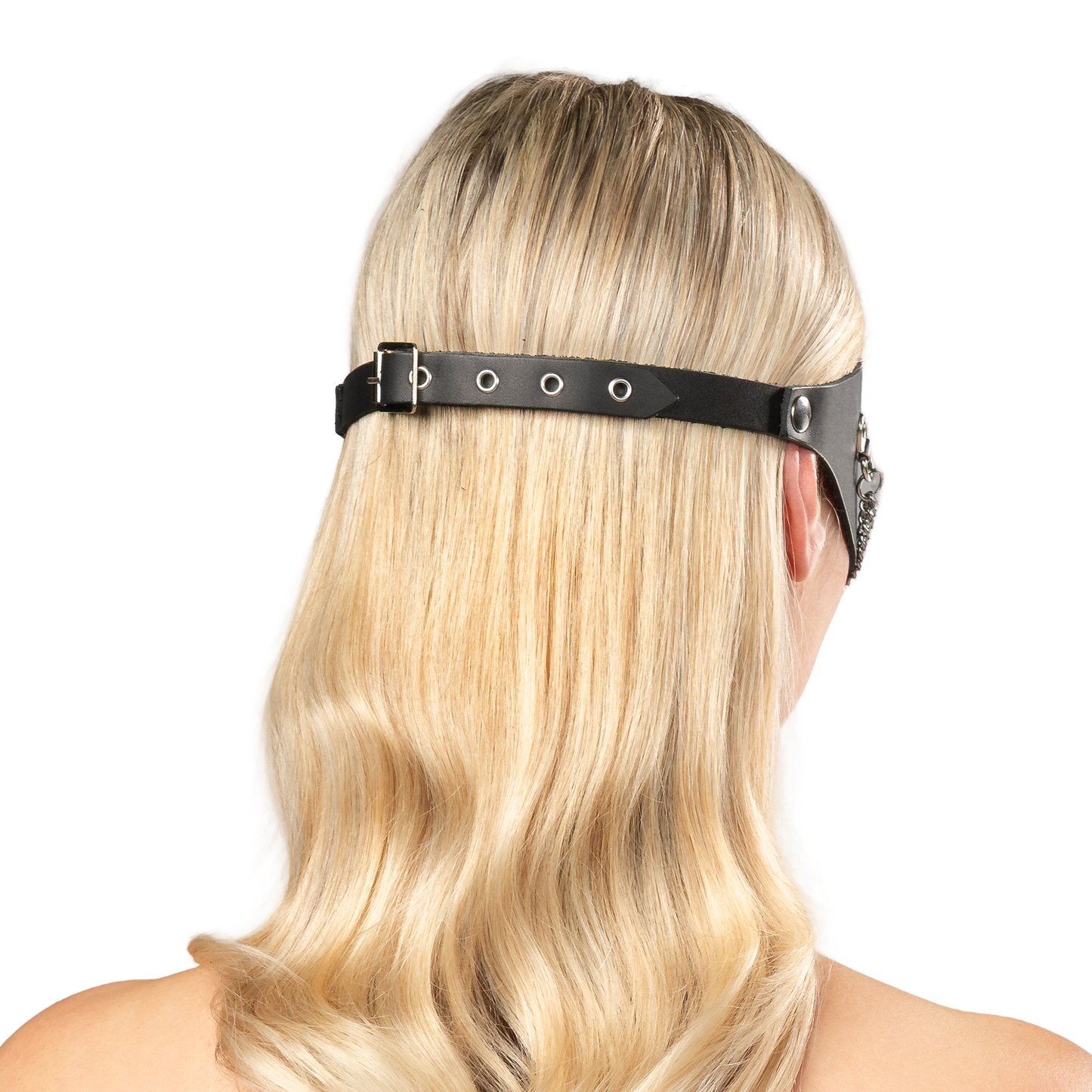 Rimba - Lederen Masker met Kettingdecoratie - Zwart & Zilver-Rimbastore.com