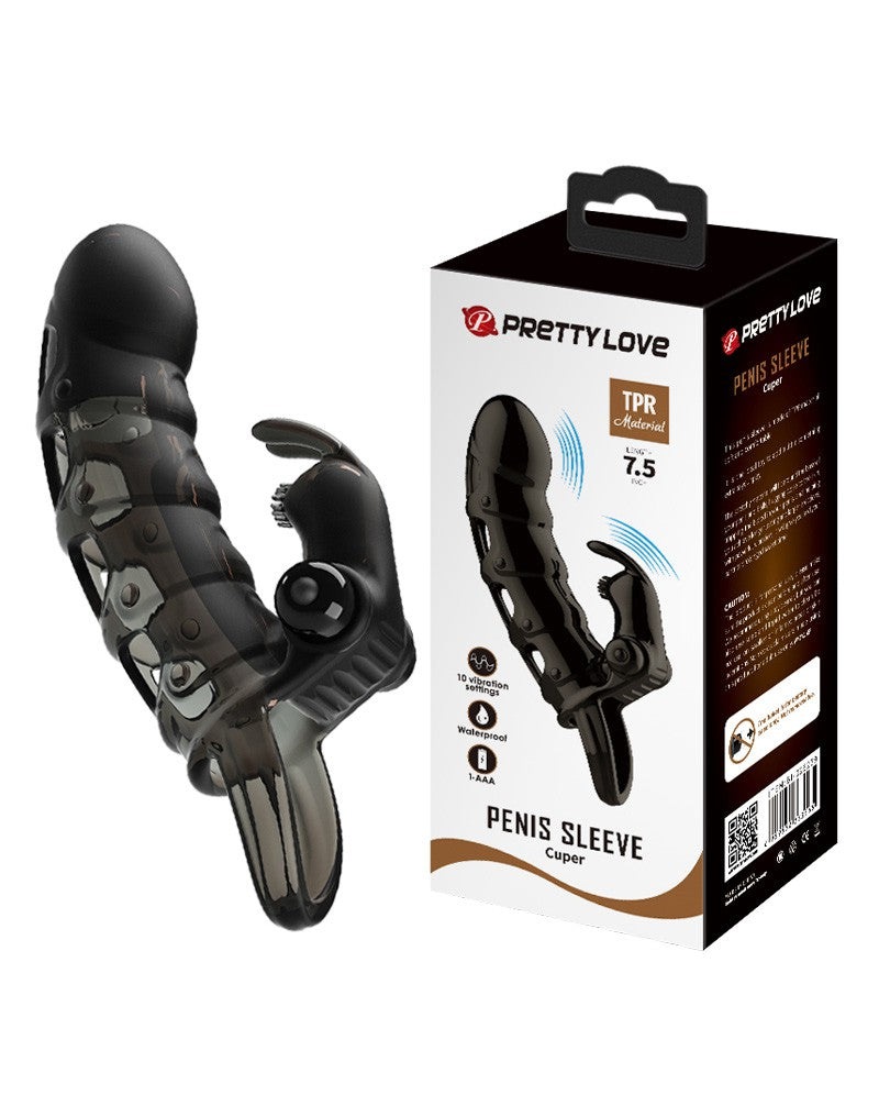 Pretty Love Penis Hülse met Rabbit Klitoris Stimulator CUPER - Schwarz