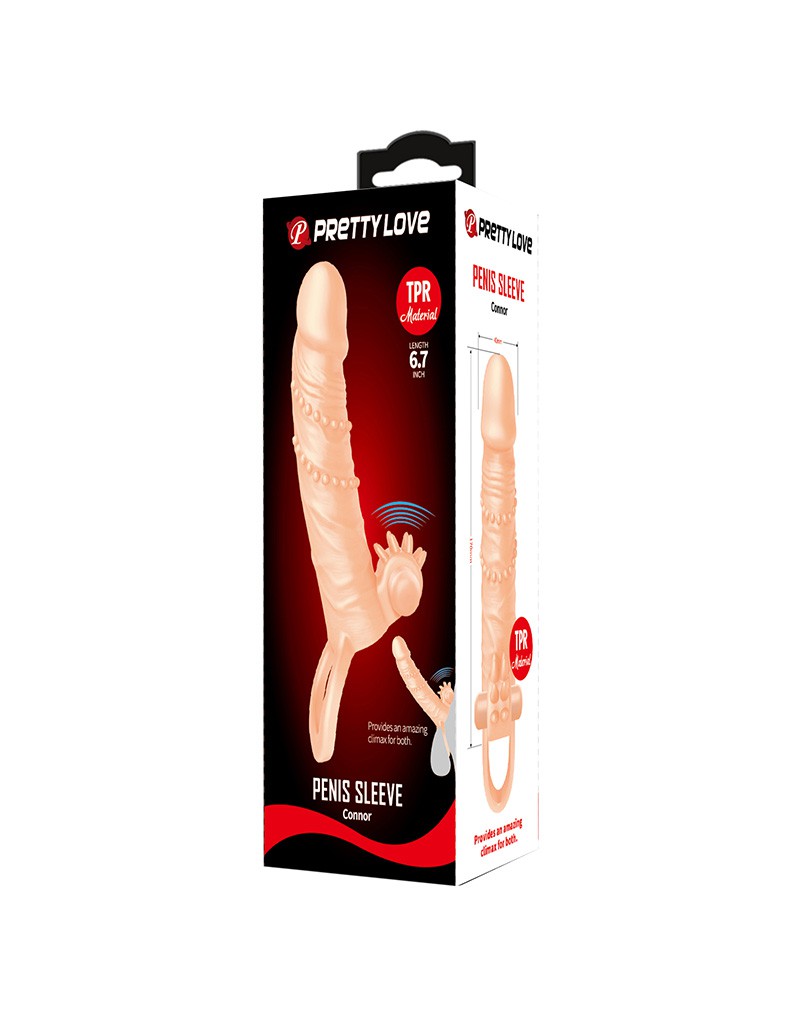 Pretty Love Vibrerende Penis Sleeve met Clitoris Stimulator CONNOR - lichte huidskleur