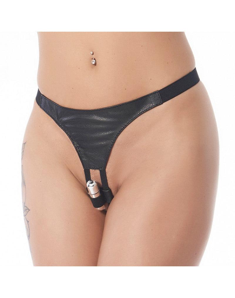 Schwarzes vibrierendes Hschen aus Leder mit Kugelvibrator Rimba Winkel Schwarzes vibrierendes Hschen aus Leder mit Kugelvibrator Rimba Winkel