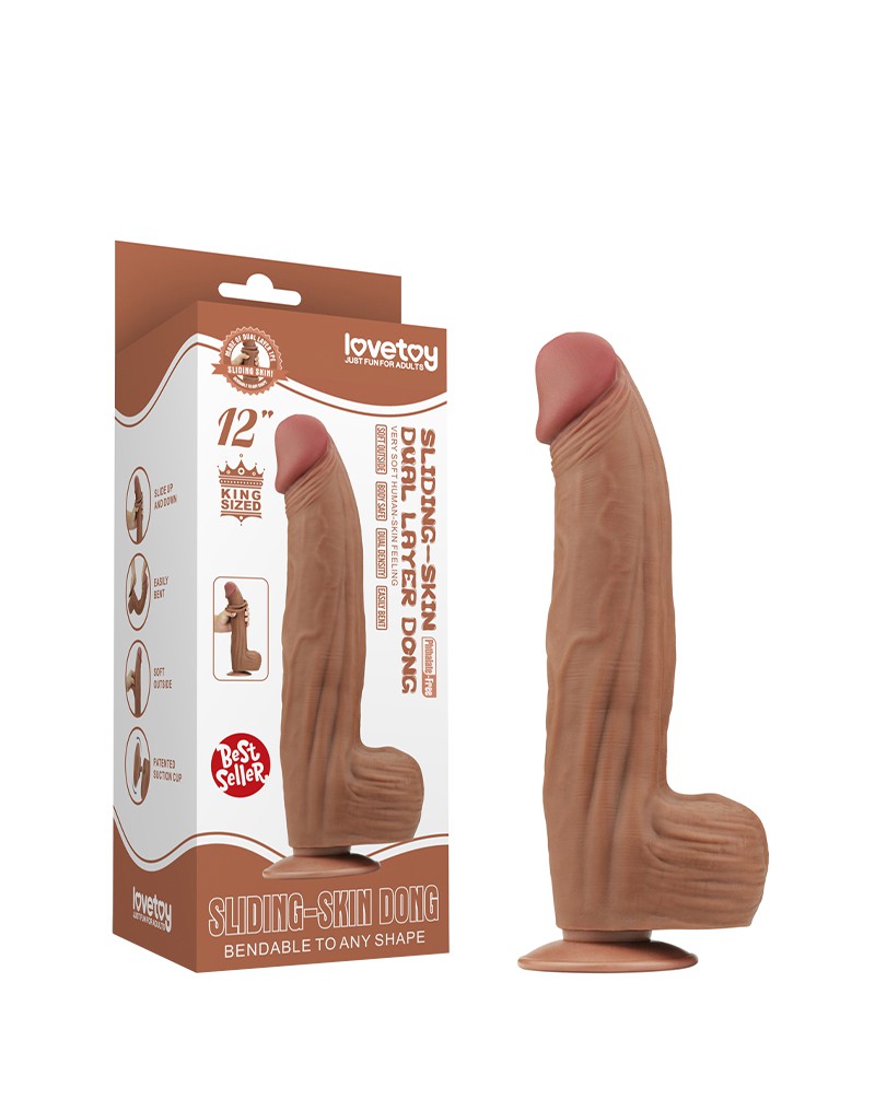 Lovetoy - Dildo - Gode à peau coulissante - Longueur 31 cm - Marron