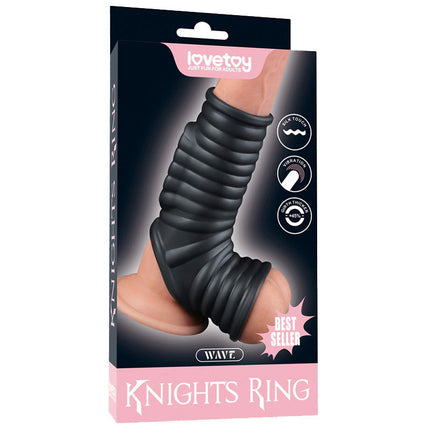 LoveToy - Wave Knights Ring - Vibrerende Penis en Scrotum Sleeve - Ø 2,8 cm - Zwart-Erotiekvoordeel.nl