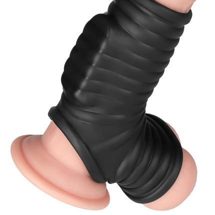 LoveToy - Wave Knights Ring - Vibrerende Penis en Scrotum Sleeve - Ø 2,8 cm - Zwart-Erotiekvoordeel.nl