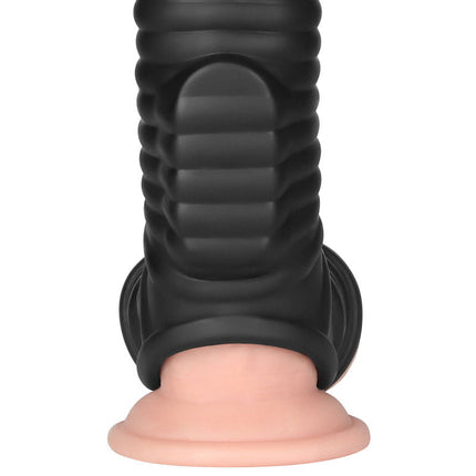 LoveToy - Wave Knights Ring - Vibrerende Penis en Scrotum Sleeve - Ø 2,8 cm - Zwart-Erotiekvoordeel.nl