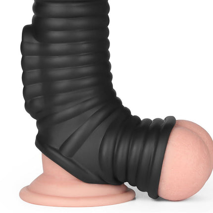 LoveToy - Wave Knights Ring - Vibrerende Penis en Scrotum Sleeve - Ø 2,8 cm - Zwart-Erotiekvoordeel.nl