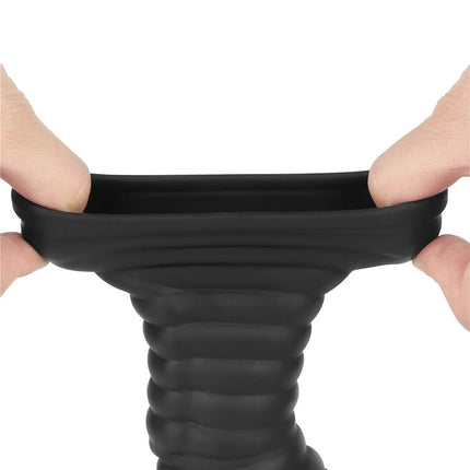 LoveToy - Wave Knights Ring - Vibrerende Penis en Scrotum Sleeve - Ø 2,8 cm - Zwart-Erotiekvoordeel.nl
