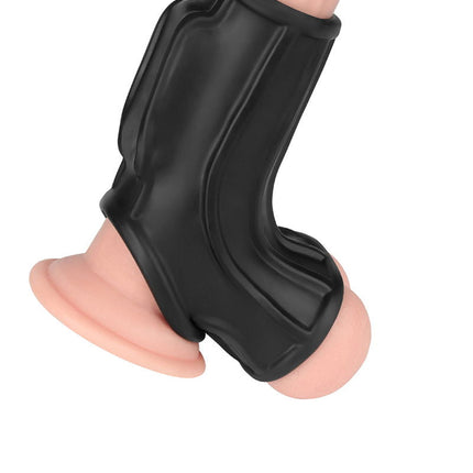 LoveToy - Ridge Knights Ring - Vibrerende Penis en Scrotum Sleeve - Ø 2,8 cm - Zwart-Erotiekvoordeel.nl