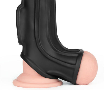 LoveToy - Ridge Knights Ring - Vibrerende Penis en Scrotum Sleeve - Ø 2,8 cm - Zwart-Erotiekvoordeel.nl