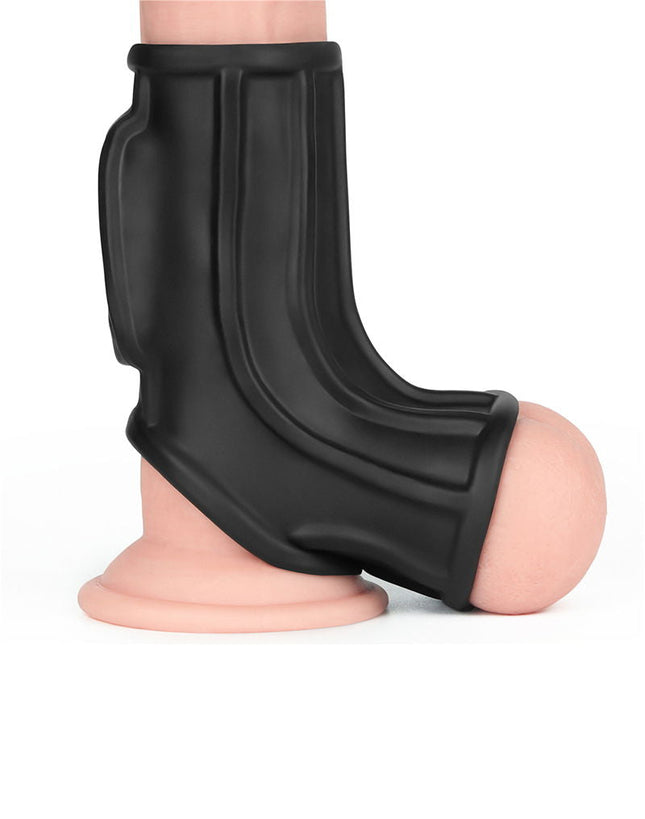 LoveToy - Ridge Knights Ring - Vibrerende Penis en Scrotum Sleeve - Ø 2,8 cm - Zwart-Erotiekvoordeel.nl