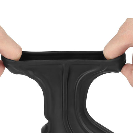 LoveToy - Ridge Knights Ring - Vibrerende Penis en Scrotum Sleeve - Ø 2,8 cm - Zwart-Erotiekvoordeel.nl