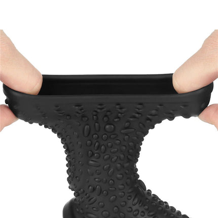 LoveToy - Drip Knights Ring - Vibrerende Penis en Scrotum Sleeve - Ø 2,8 cm - Zwart-Erotiekvoordeel.nl