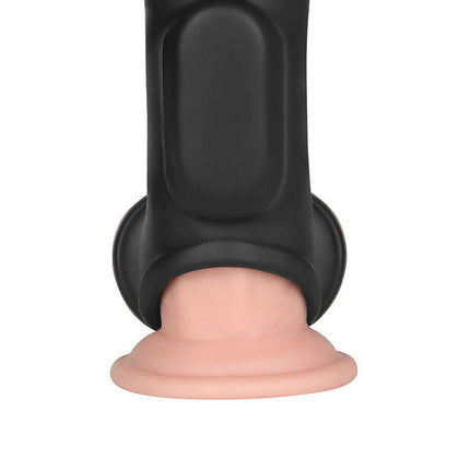LoveToy - Silk Knights Ring - Vibrerende Penis en Scrotum Sleeve - Ø 2,8 cm - Zwart-Erotiekvoordeel.nl