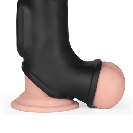 LoveToy - Silk Knights Ring - Vibrerende Penis en Scrotum Sleeve - Ø 2,8 cm - Zwart-Erotiekvoordeel.nl