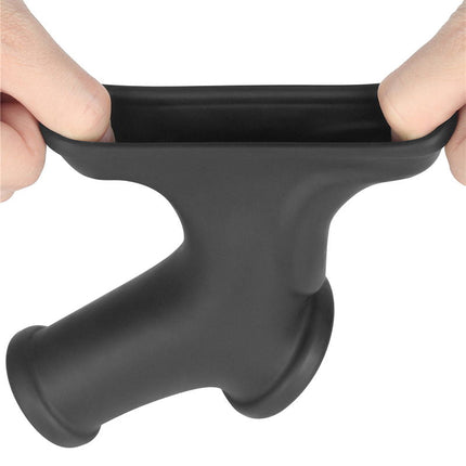 LoveToy - Silk Knights Ring - Vibrerende Penis en Scrotum Sleeve - Ø 2,8 cm - Zwart-Erotiekvoordeel.nl