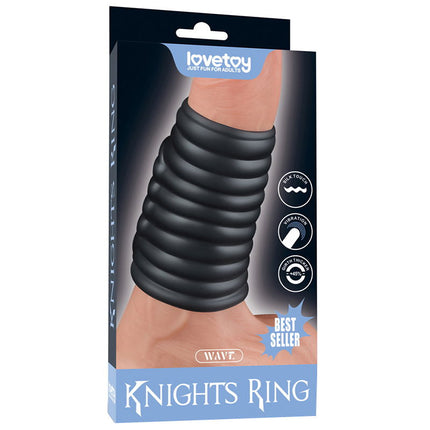 LoveToy - Wave Knights Ring - Vibrerende Penis Sleeve - Ø 3,7 cm - Zwart-Erotiekvoordeel.nl