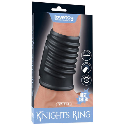 LoveToy - Spiral Knights Ring - Vibrerende Penis Sleeve - Ø 3,7 cm - Zwart-Erotiekvoordeel.nl