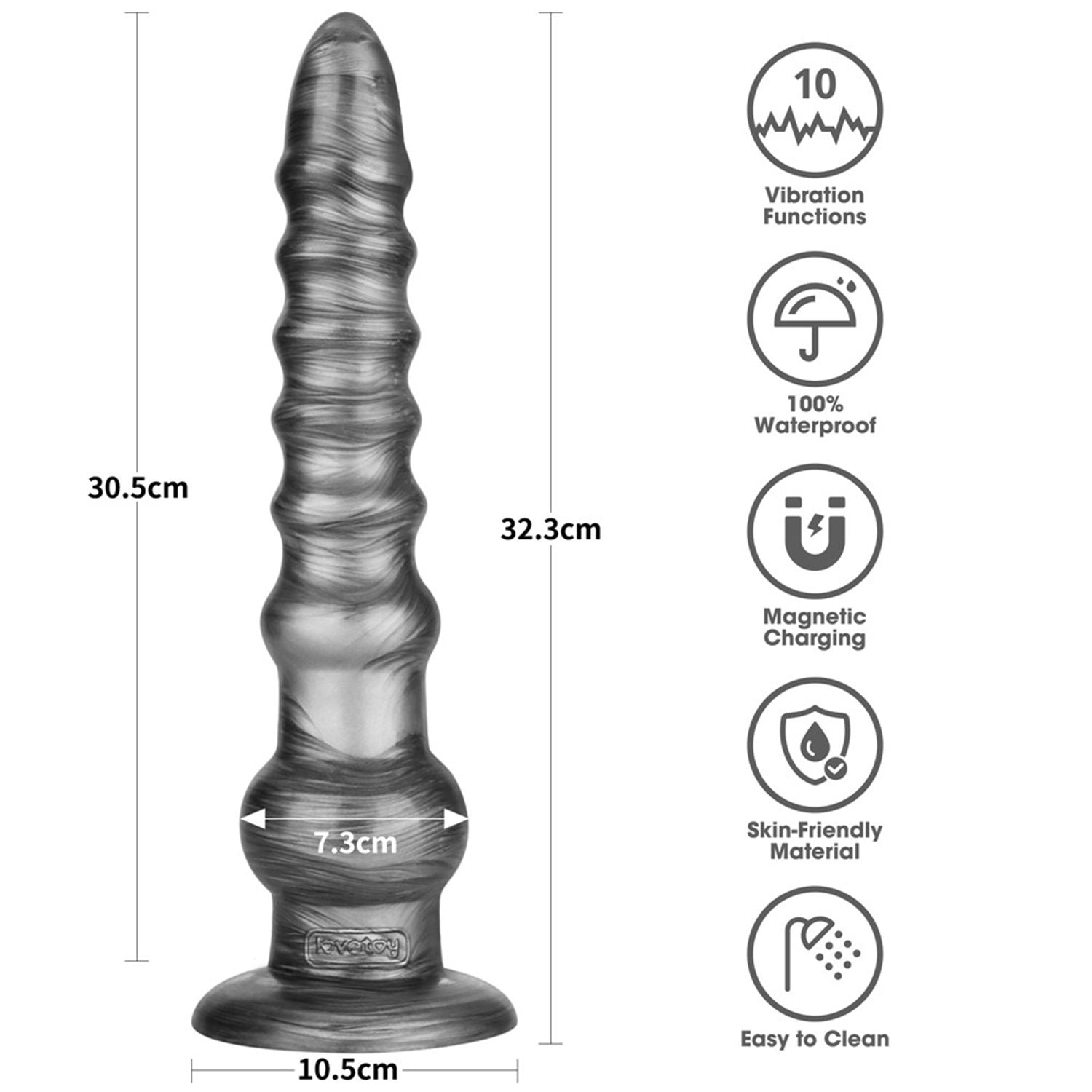 Lovetoy - Vibrax Slider - Lange Vibrerende Anaal Dildo - 32 cm - Zilver-Rimbastore.com