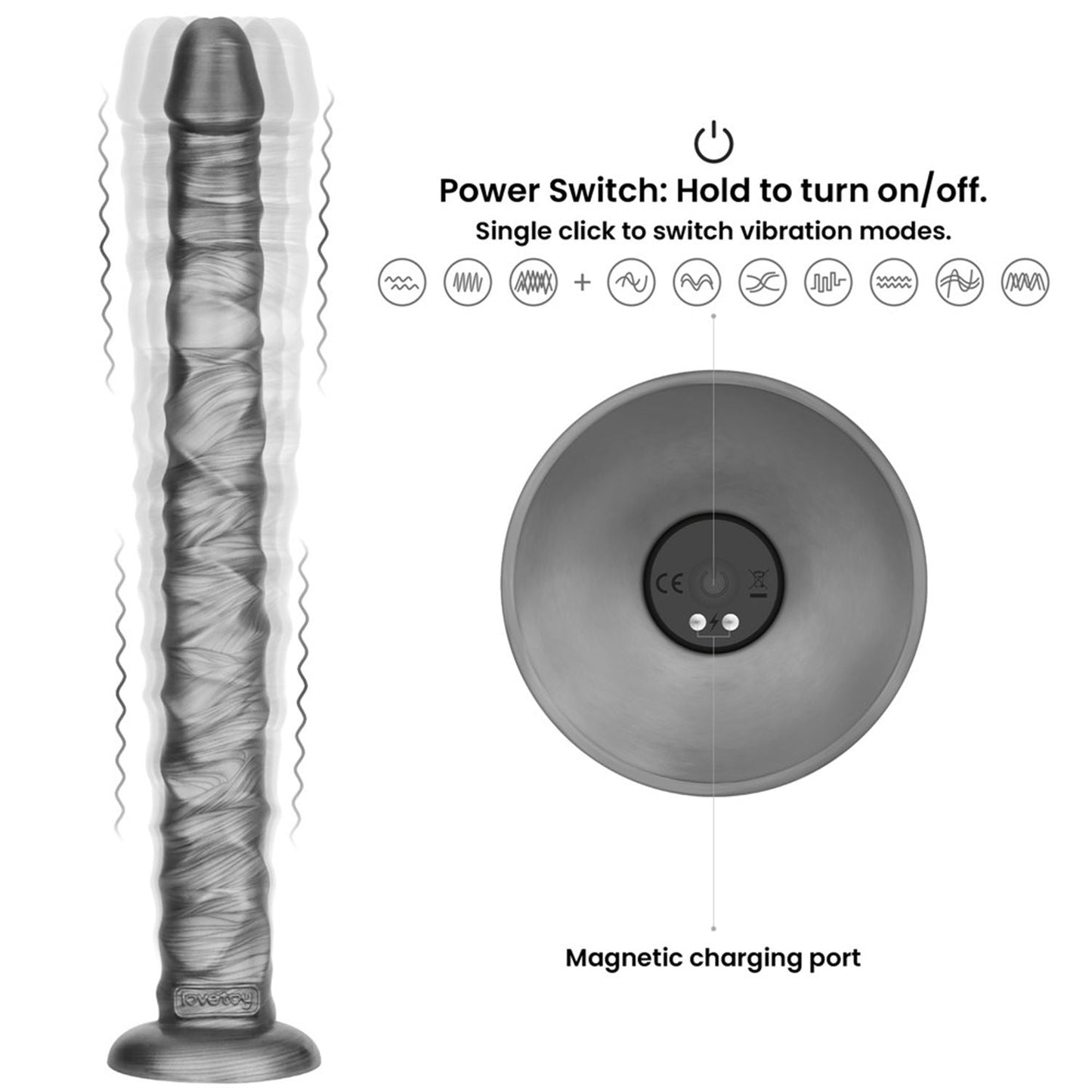Lovetoy - Vibrax Slider - Lange Vibrerende Anaal Dildo - 40,5 cm - Zilver-Rimbastore.com