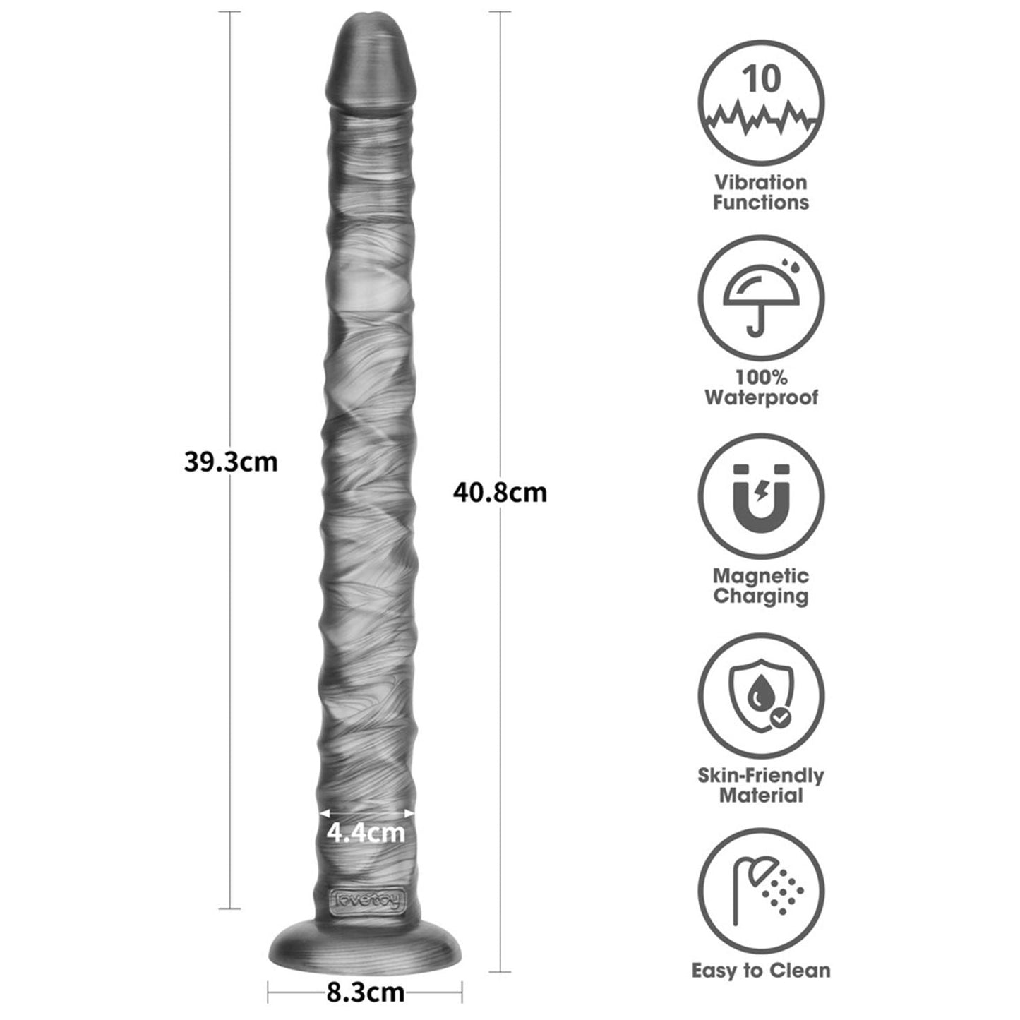 Lovetoy - Vibrax Slider - Lange Vibrerende Anaal Dildo - 40,5 cm - Zilver-Rimbastore.com