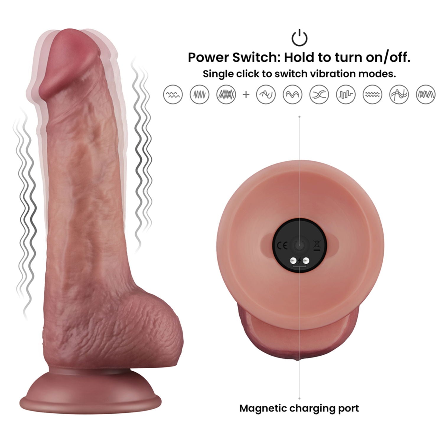 LoveToy - Power Cock - 21,5 cm - Vibrerende Dildo - Dual Density - Lichte Huidskleur-Erotiekvoordeel.nl