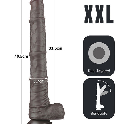 LoveToy - Nature Cock - Consolador Plegable de Doble Capa con Venas - 40 cm - Marrón