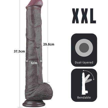 LoveToy - Nature Cock - Gode XXL malléable double couche - 37.5 cm - Marron