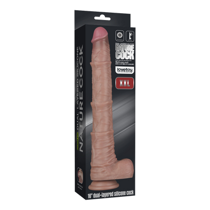 LoveToy - Nature Cock - Doppellagiger biegsamer Dildo mit Adern - 40 cm