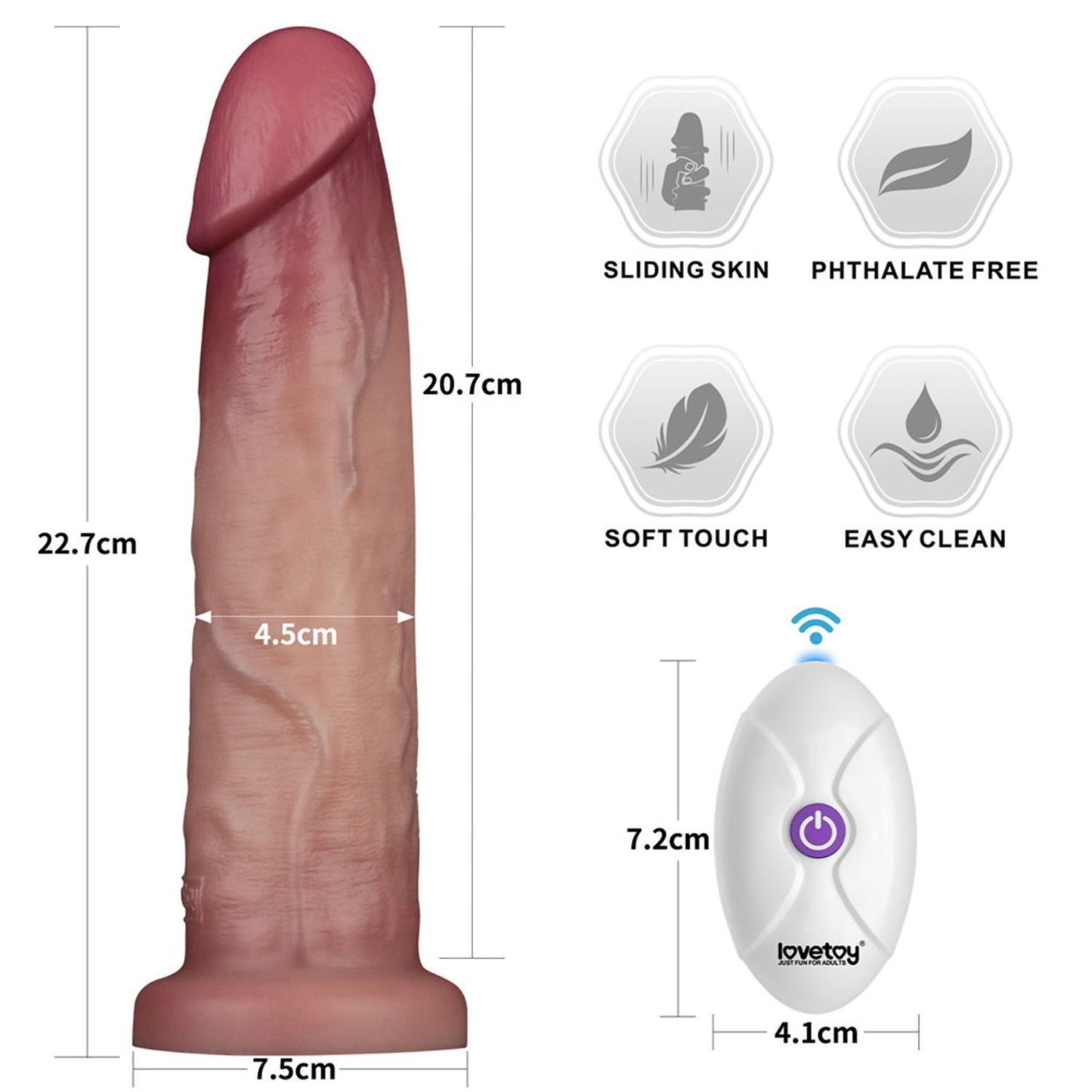 Lovetoy - Sliding Skin Vibrerende Dildo Pro II - Met Afstandsbediening - 23 cm - Lichte Huidskleur-Erotiekvoordeel.nl