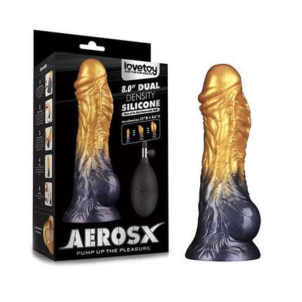 LoveToy - Dual Density Siliconen - Opblaasbare Dildo - Goud/Zwart-Erotiekvoordeel.nl