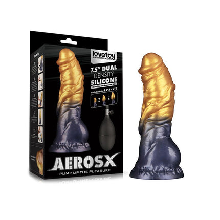 LoveToy - Dual Density Siliconen - Opblaasbare Dildo - Goud/Zwart-Erotiekvoordeel.nl