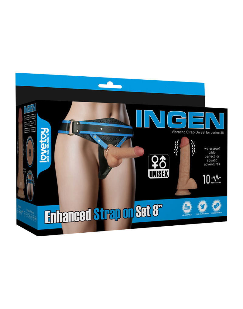 LoveToy - Ingen - Vibrerende Strap-on Set - Lengte 20 cm - Lichte Huidskleur-Erotiekvoordeel.nl