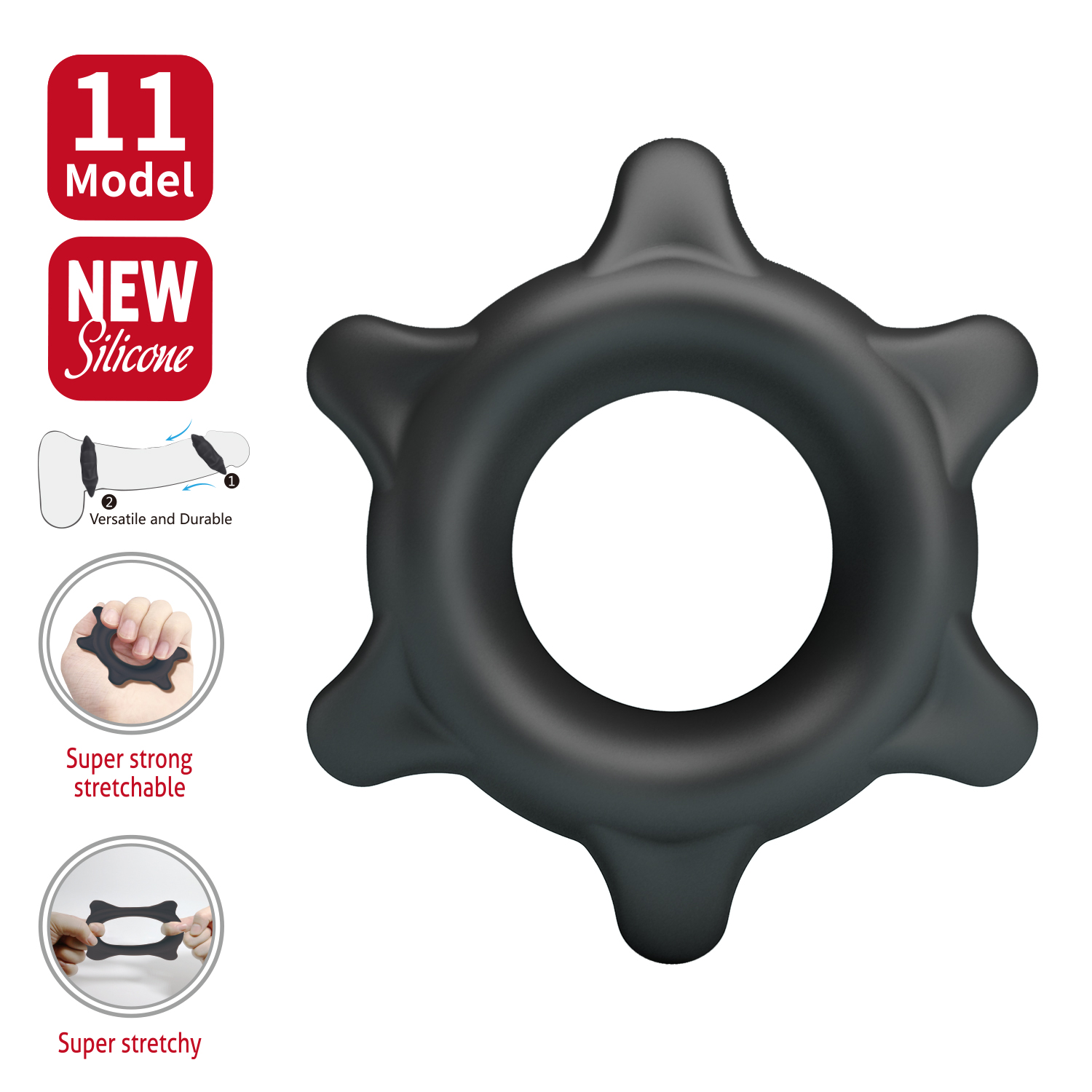 Crazy Bull - Ethaniel - Super Soft Siliconen Cockring - Model 11 - Zwart-Erotiekvoordeel.nl