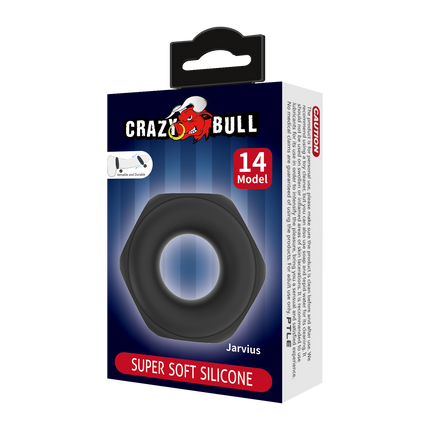 Crazy Bull - Jarvius - Super Soft Siliconen Cockring - Model 14 - Zwart-Erotiekvoordeel.nl