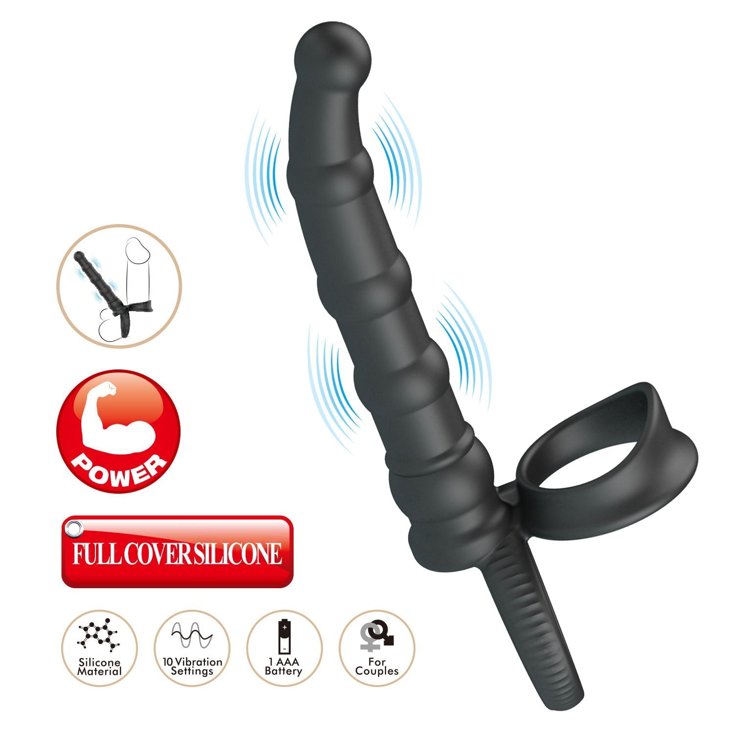 Pretty Love - Tatum - Anale Vibrator met Penisring - Zwart-Erotiekvoordeel.nl