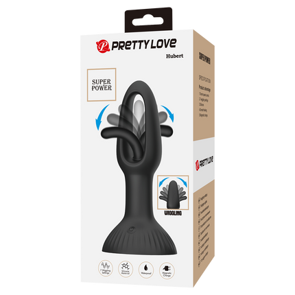 Pretty Love - Hubert - Vibrerende Buttplug - Anaal Vibrator - Met Wiebelend Tongetje - Zwart-Erotiekvoordeel.nl