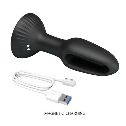 Pretty Love - Hubert - Vibrerende Buttplug - Anaal Vibrator - Met Wiebelend Tongetje - Zwart-Erotiekvoordeel.nl