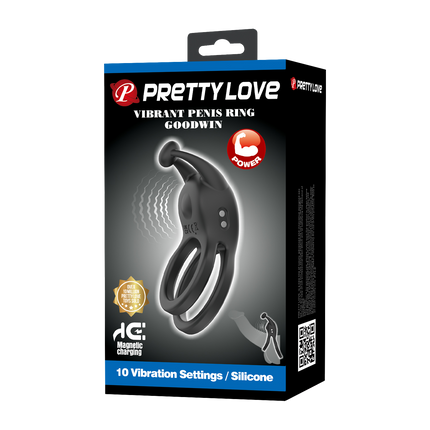 Pretty Love - Goodwin - Vibrerende Dubbele Penisring - Zwart-Erotiekvoordeel.nl
