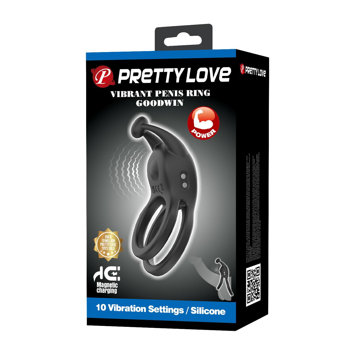 Pretty Love - Goodwin - Vibrerende Dubbele Penisring - Zwart-Erotiekvoordeel.nl