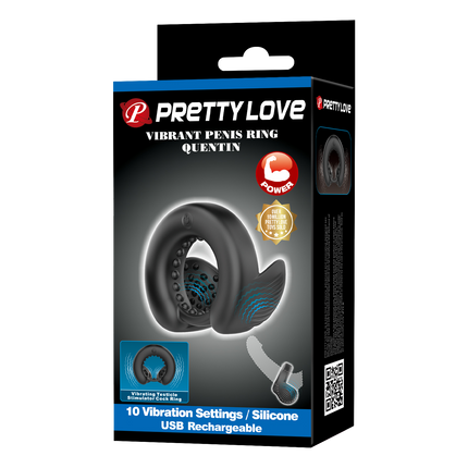 Pretty Love - Quentin - Vibrerende Cockring met Dubbele Motor - Zwart-Erotiekvoordeel.nl