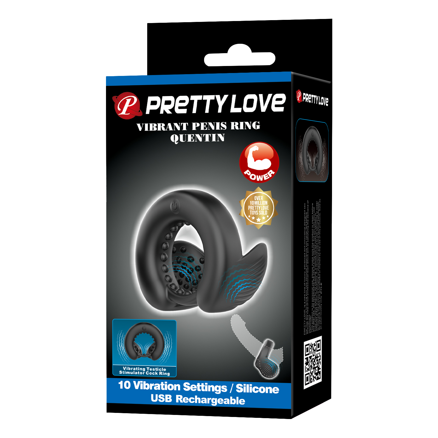 Pretty Love - Quentin - Vibrerende Cockring met Dubbele Motor - Zwart-Erotiekvoordeel.nl
