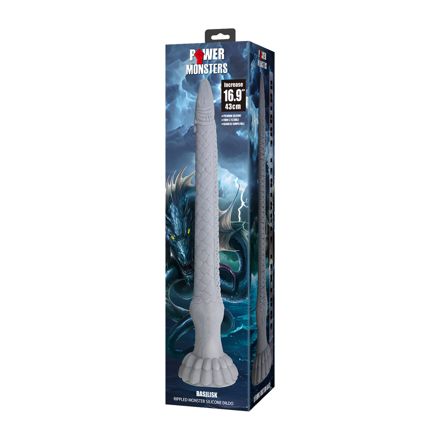 Power Monsters - Basilisk - Taps Toelopende Fantasie Dildo - Grijs-Erotiekvoordeel.nl