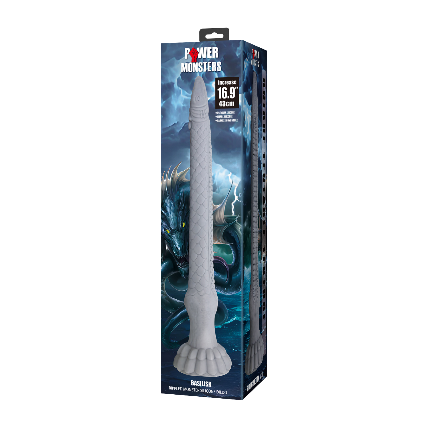Power Monsters - Basilisk - Taps Toelopende Fantasie Dildo - Grijs-Erotiekvoordeel.nl