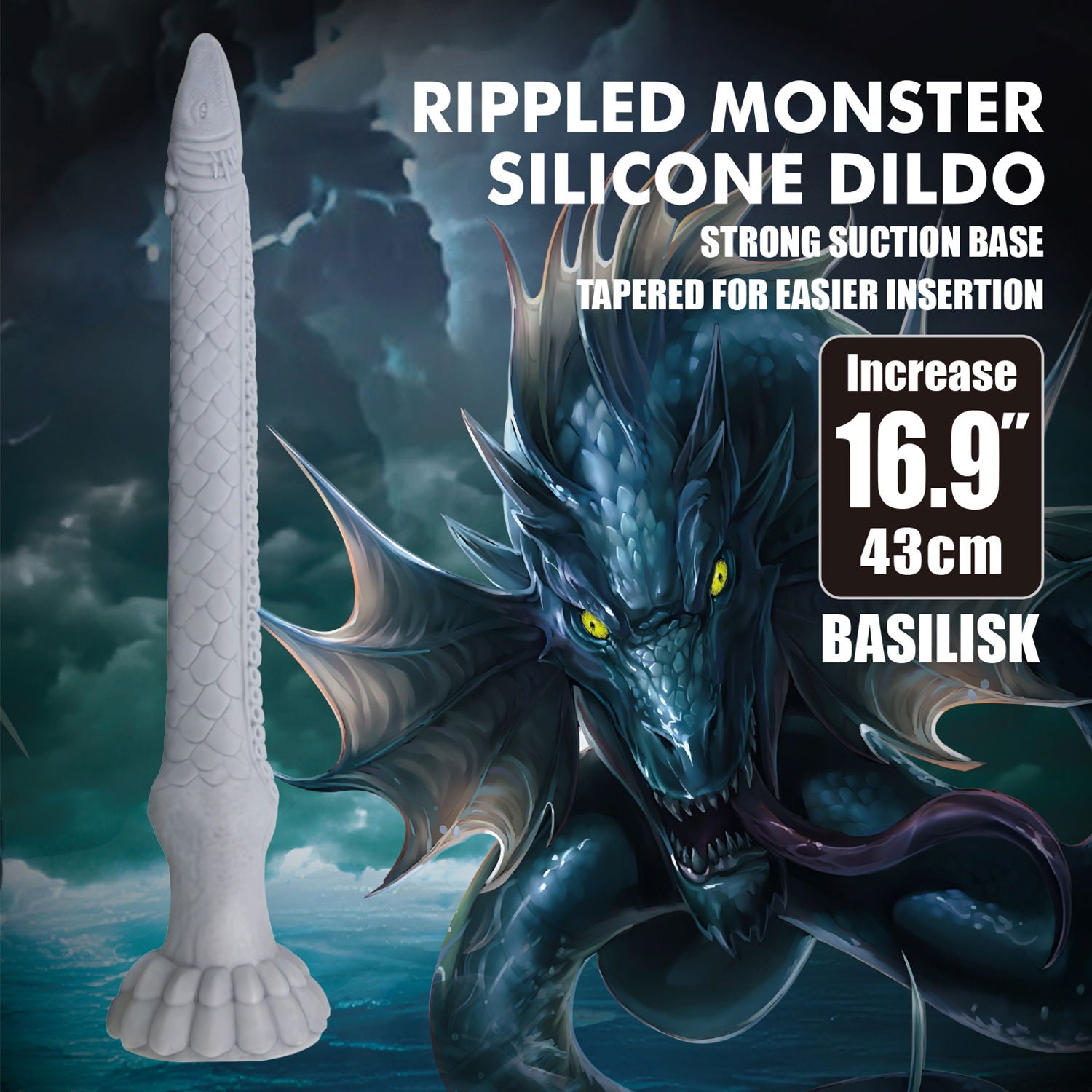 Power Monsters - Basilisk - Taps Toelopende Fantasie Dildo - Grijs-Erotiekvoordeel.nl
