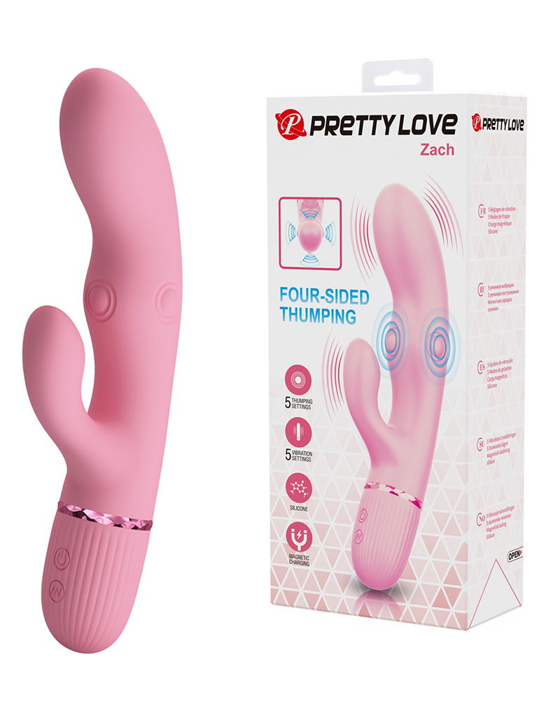 Pretty Love - Zach - Rabbit Vibrator met Vierzijdige Klopfunctie - Roze-Erotiekvoordeel.nl