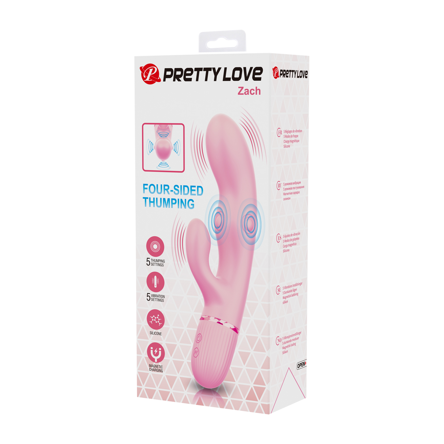 Pretty Love - Zach - Rabbit Vibrator met Vierzijdige Klopfunctie - Roze-Erotiekvoordeel.nl