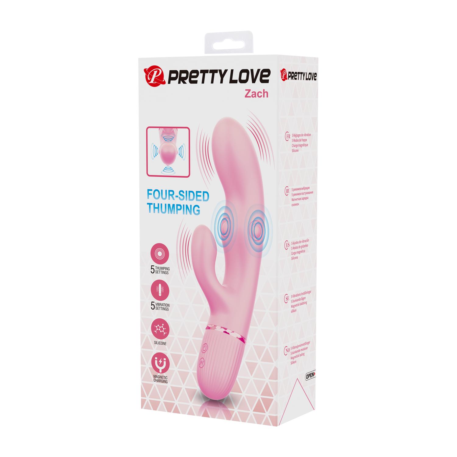 Pretty Love - Zach - Rabbit Vibrator met Vierzijdige Klopfunctie - Roze-Erotiekvoordeel.nl